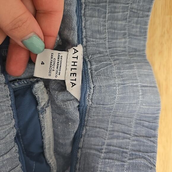 Athleta Cabo Linen Jogger Chambray Blue Womens Size 4 Zip Pockets Drawstring - Picture 3 of 9